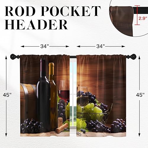 Vista 180 de Cortinas geométricas de cocina negras y grises de 63 pulgadas de largo, juego de 2, cortinas grises y blancas para dormitorio, sala de estar, Gris