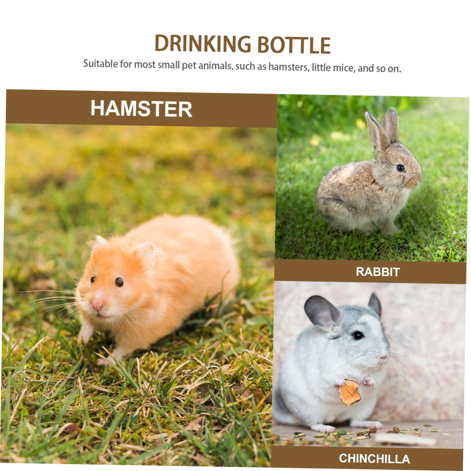 Happyyami Kaninchen Wasserflasche aus Glas und Edelstahl 350ml Hängend für Käfigkaninchen Leise Trinklösung für Täglichen Gebrauch