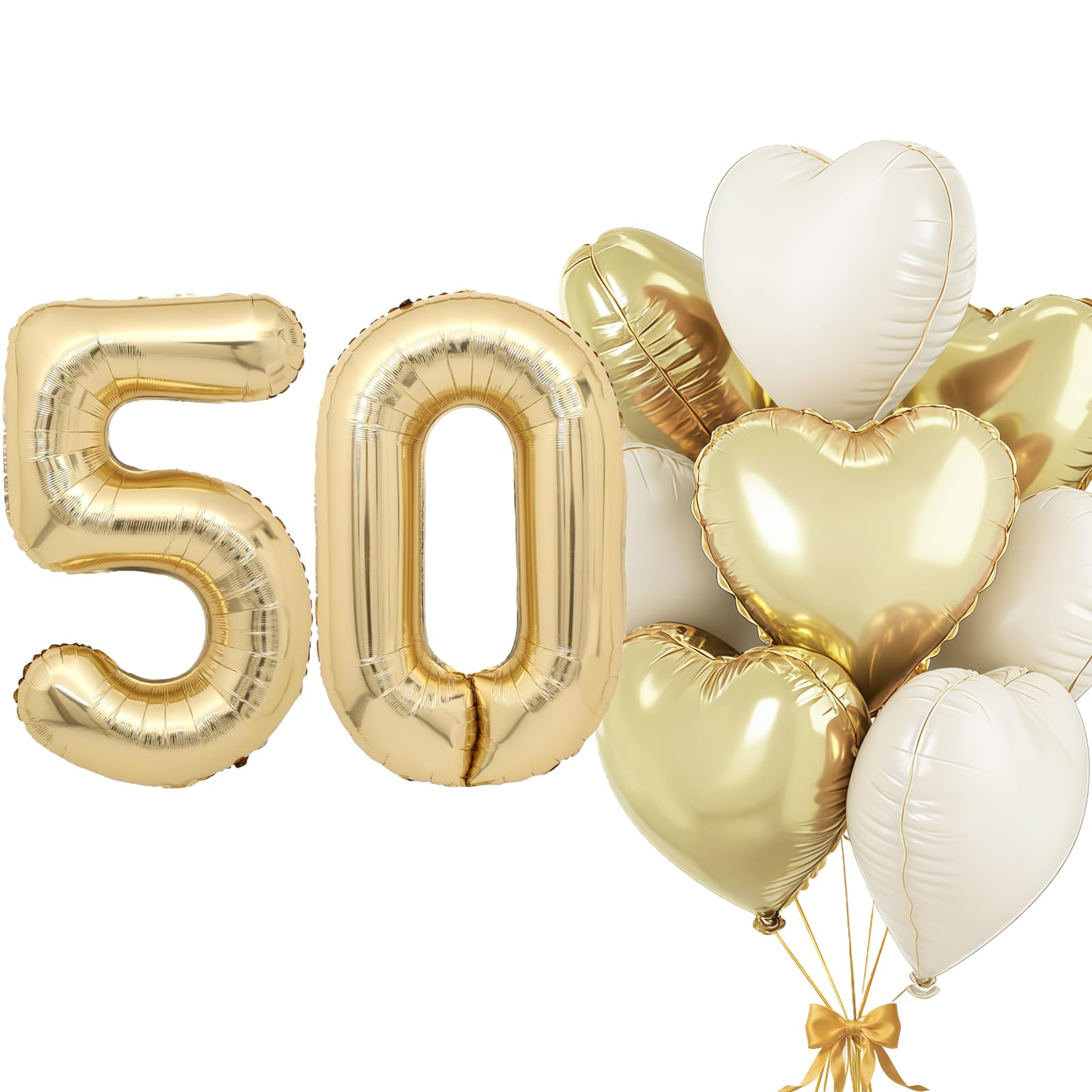 Light Gold Balloon 50, Foil Balloon Number 50, Heart Foil Balloon Light Gold Beige, 40 Inch Helium Balloon 50 with Heart Balloons, Balloon 50th Birthday Decoration Set for Birthday Anniversary Party