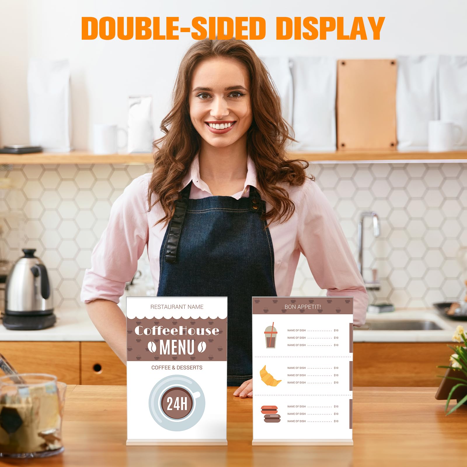 6 Pezzi Espositore Plexiglass A4, Espositori da Tavolo A4 Forma di T, Porta Menu da Tavolo A4 in Acrilico Trasparente, Supporto A4 per Menu, Cartelli, Ristoranti, Hotel, Negozio, Ufficio
