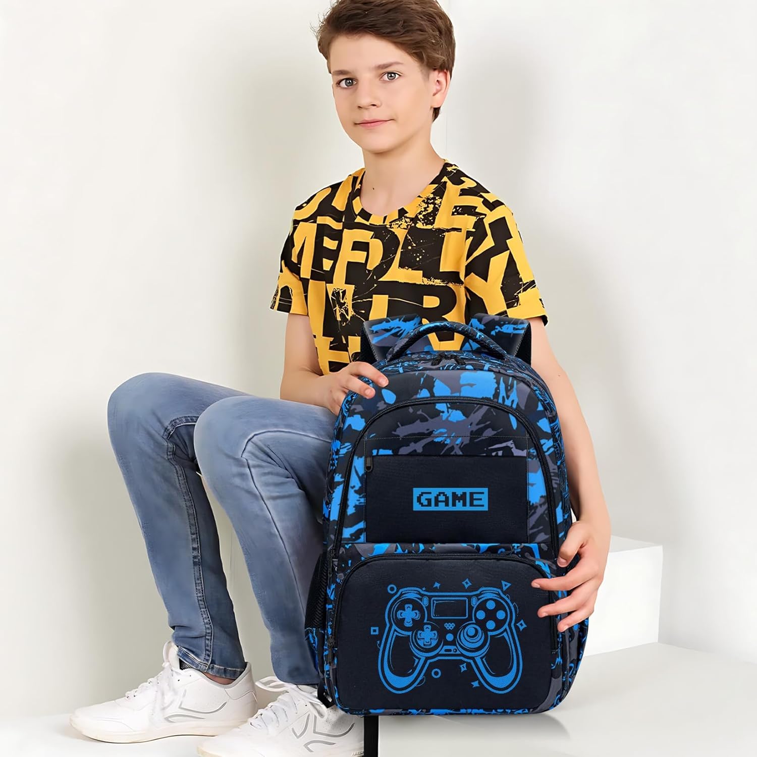 Glow in The Dark Backpack for Boys - 3pcs Game Boys Backpack for Kids Children Teens Elementary Middle School - 17″ Gamer Bookbag Travel Back Pack for Age 6-18