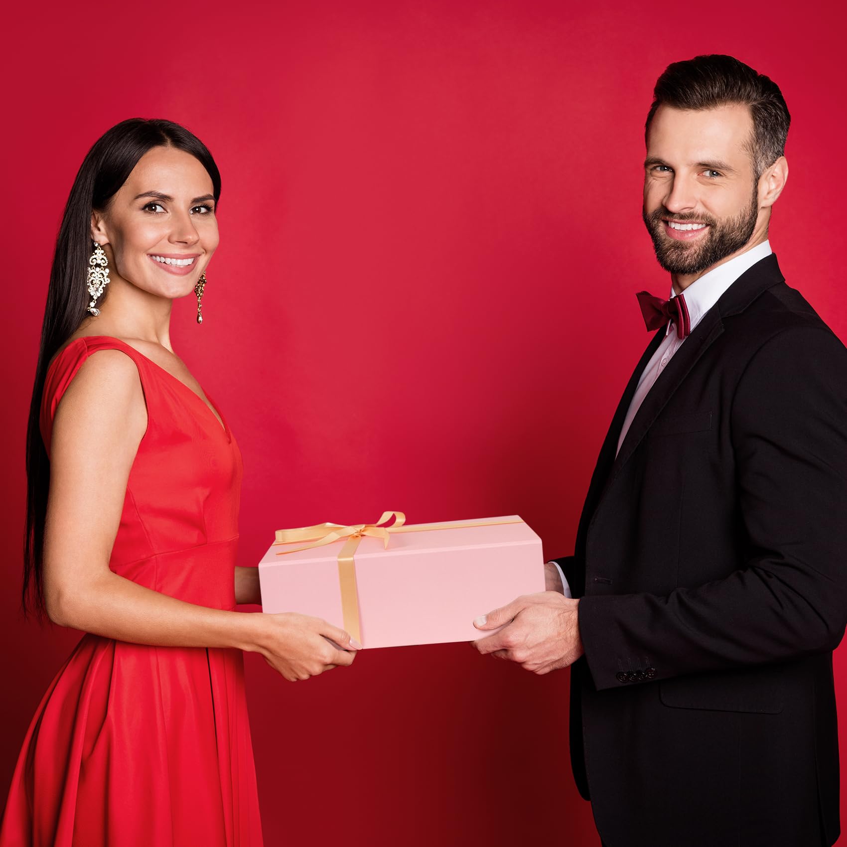 Geschenk-Box, 35,1 x 22,9 x 10,9 cm, Magnetverschluss, Geschenk-Box, Luxus-Geschenkbox mit Band für Jahrestag, Hochzeit, Geburtstag, Abschlussfeier, Festivals (Rosa, 3 Stück)