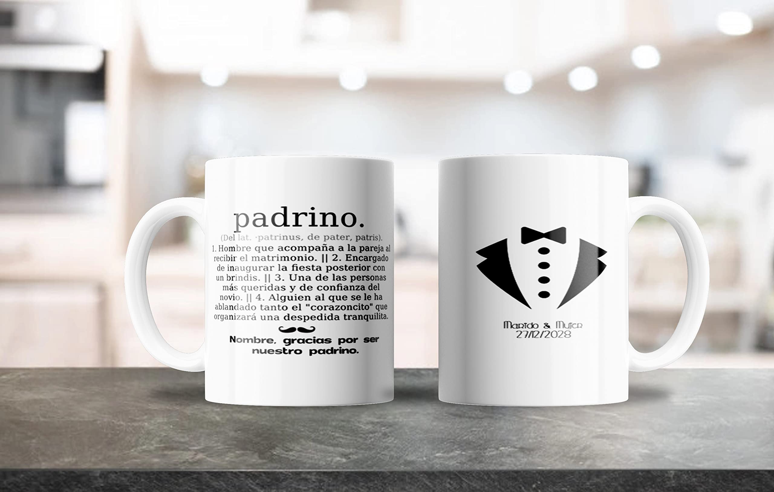 Taza para Padrino de Boda Regalo Original Personalizado con Fecha y Nombres