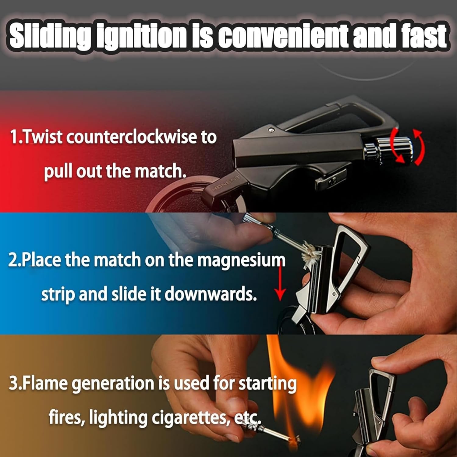 Car Keychain Kerosene Lighter, Permanent Match Infinity Lighter, Keychain Lighters with Multitool Bottle Opener (3 Colors All)