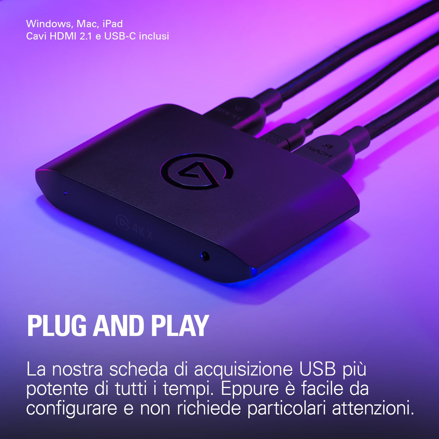 Elgato 4K X - Cattura 4K144 con Latenza Ultra-Bassa su PS5|Pro, Xbox Series X|S, Nintendo Switch 2, OBS e Altro, HDMI 2.1, VRR, HDR10, USB 3.2 Gen 2, per Streaming, Compatibile con PC|Mac|iPad