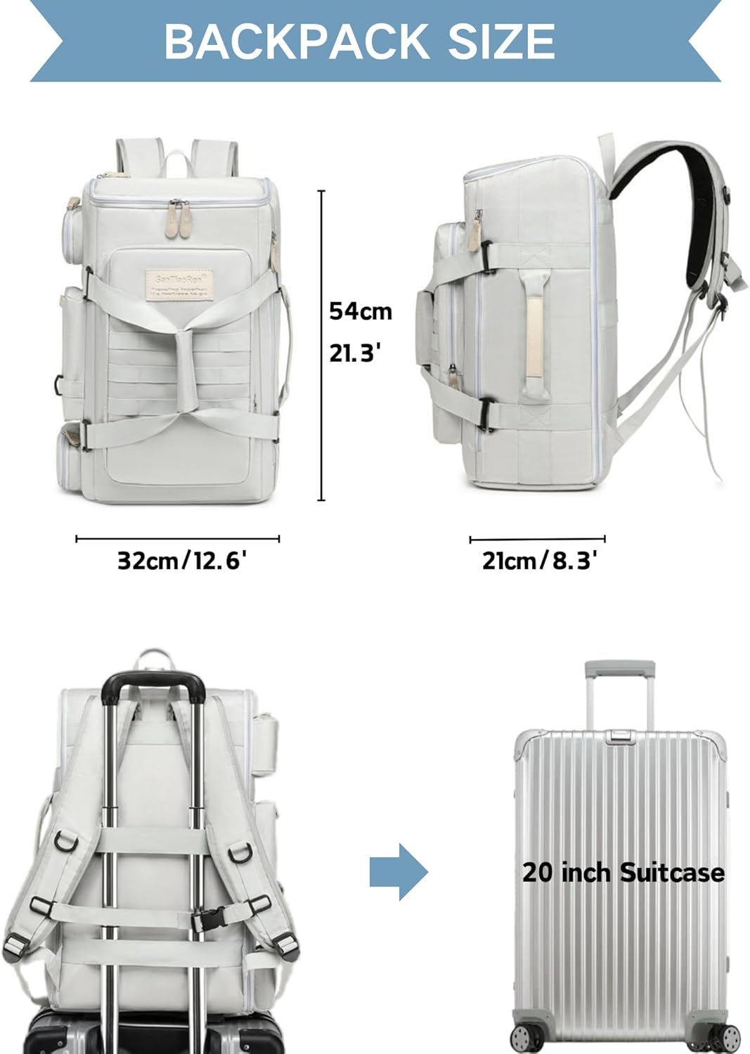 Large Travel Duffle Bags Backpack for Men Women, 50L Sports Gym Bag with Wet Pocket, Waterproof Carry On Backpack Weekender Overnight for Workout, Fitness, Outdoor, Business Light Grey - Image 7