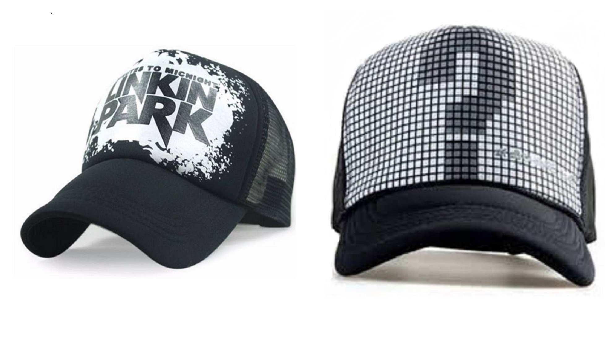 Question Mark Half Mesh Cap and Linkin Park Black Half Net Combo for Boys/Girls (Pack of 2)