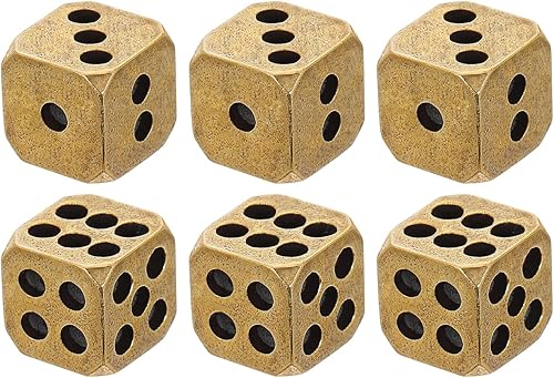 Miniatura 7 de Juego de 6 dados de latón macizo, dados de metal de 6 caras para juegos de bar, estilo vintage, 0.43 pulgadas, dorado, perfecto para fiestas y