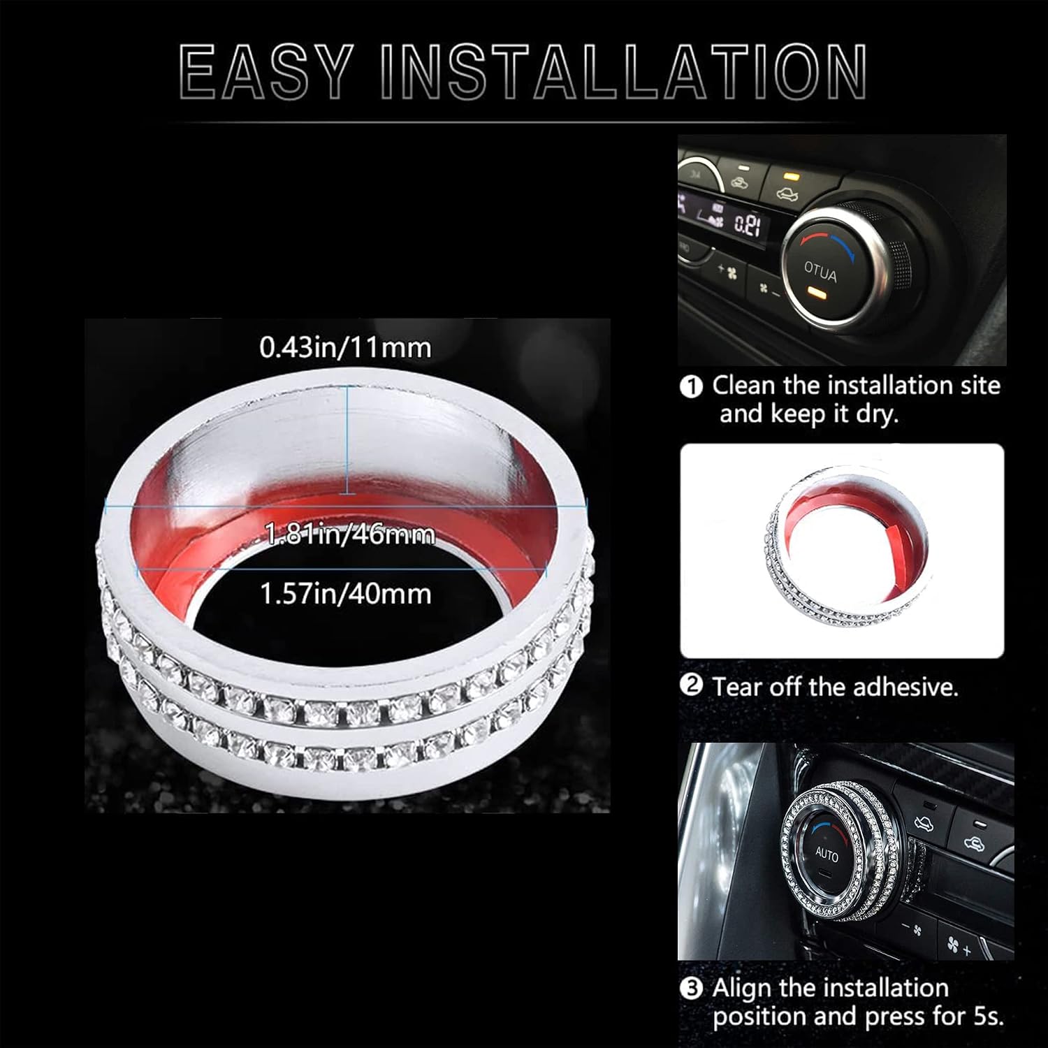 CONGCONG for Mazda Accessories AC Button Bling Crystal Accessory Interior Knob Cover compatible with Mazda 3/Mazda 6/CX-5/CX-9 (AC key 2 pieces A) image 4