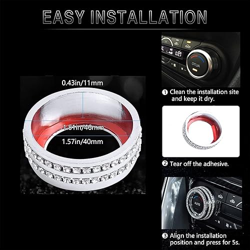 Miniatura 4 de CONGCONG Para Mazda Accessories AC Button Bling Crystal Accesorio Cubierta de perilla interior compatible con Mazda 3Mazda 6CX-5CX-9 (llave de CA 2