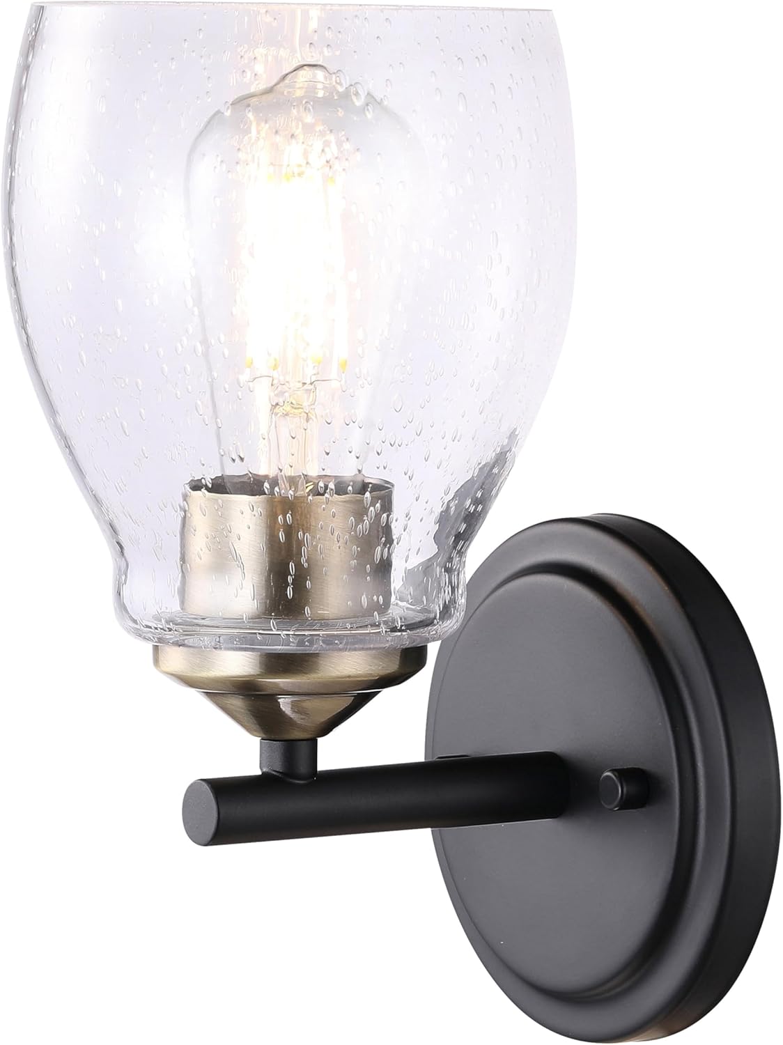 Minka Lavery 2431-878 Winsley Vanity Bath Light, 1-Light, 60 Total Watts, 5.38-in H x 9.88-in W, Coal Black and Stained Brass