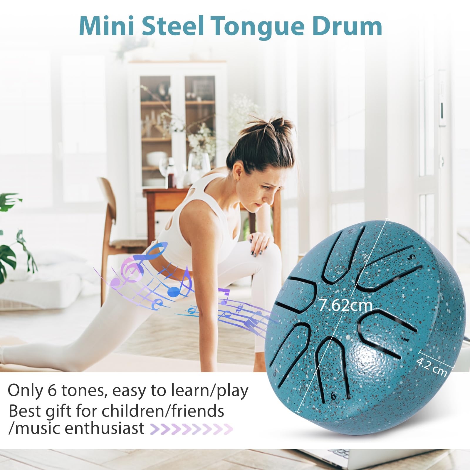 Steel Tongue Drum Mini 3 Pollici 6 Note Tamburo Handpan Strumento a Percussione Tamburi in Acciaio con Bacchette per Tamburi Note Sticks per Meditazione Yoga Zazen Sound Healing (Verde)
