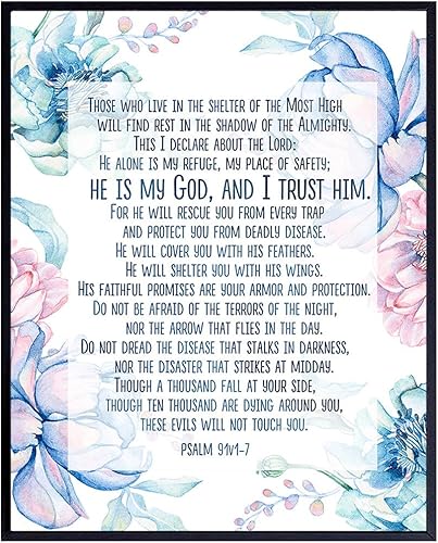 Salmo 91 - Arte de pared de las Escrituras - Arte de pared con versículos bíblicos de Salmos - Decoraciones de iglesia - Decoración de Dios -