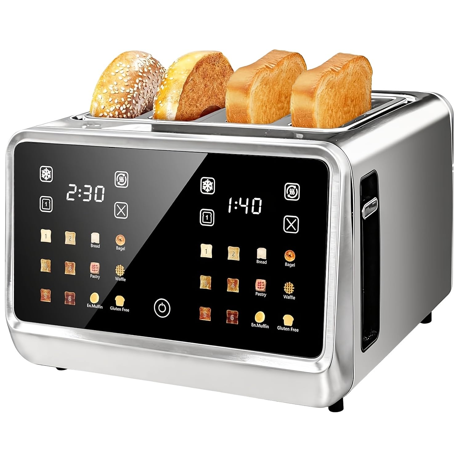 Toster 4 Slice, Digital Smart Toster with TouchScreen, Dual Control Panel, Single Slot Toasting, timer, Reheat & Defrost for Bagels, Bread, Waffles, Kitchen Essentials