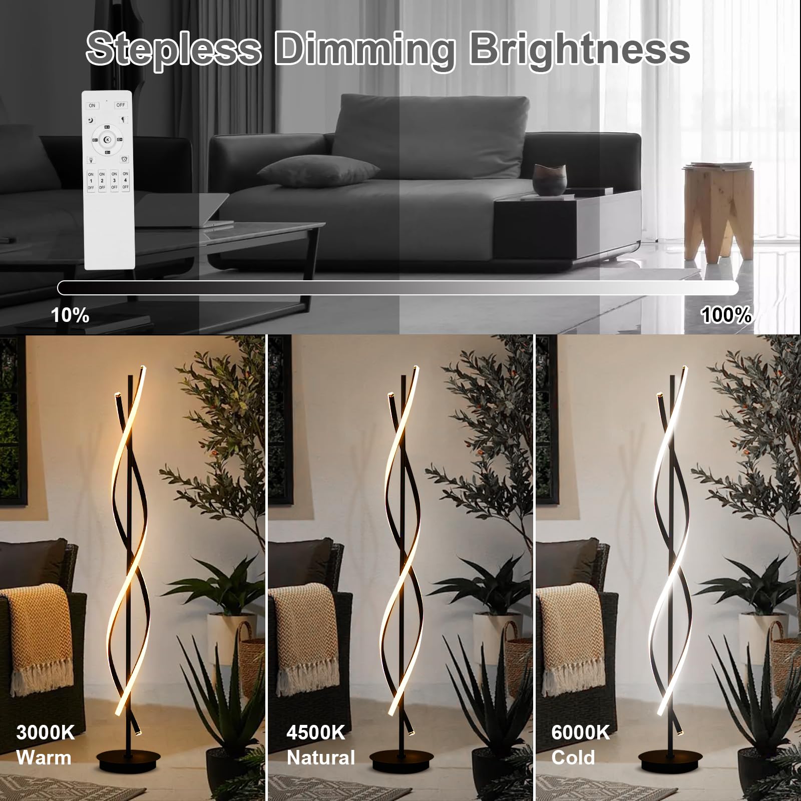 KOSHSH Lampada Da Terra Salotto 52W Lampada Soggiorno 155cm Piantana Lampada Da Terra Moderna LED Con Luce Dimmerabile Adatta Per Camera Da Letto, Lettura E Soggiorno (Bianco