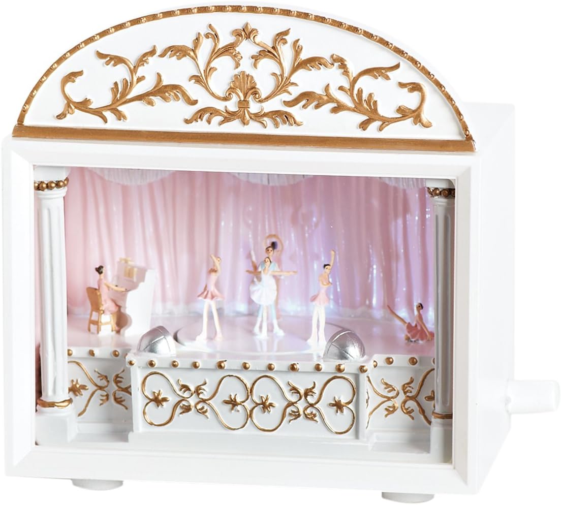 Ballet Collection Roman Exclusive "Ballet Theater" Lighted Action Musical Box Plays Tchaikovsky Tune "Sleeping Beauty", 6.25-Inch