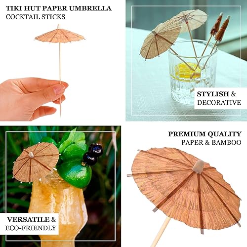 Miniatura 4 de Efavormart - Paquete de 50 palitos de cóctel de papel biodegradable natural Tiki Hut, brochetas de bambú ecológicas, púas de fiesta, 6 pulgadas