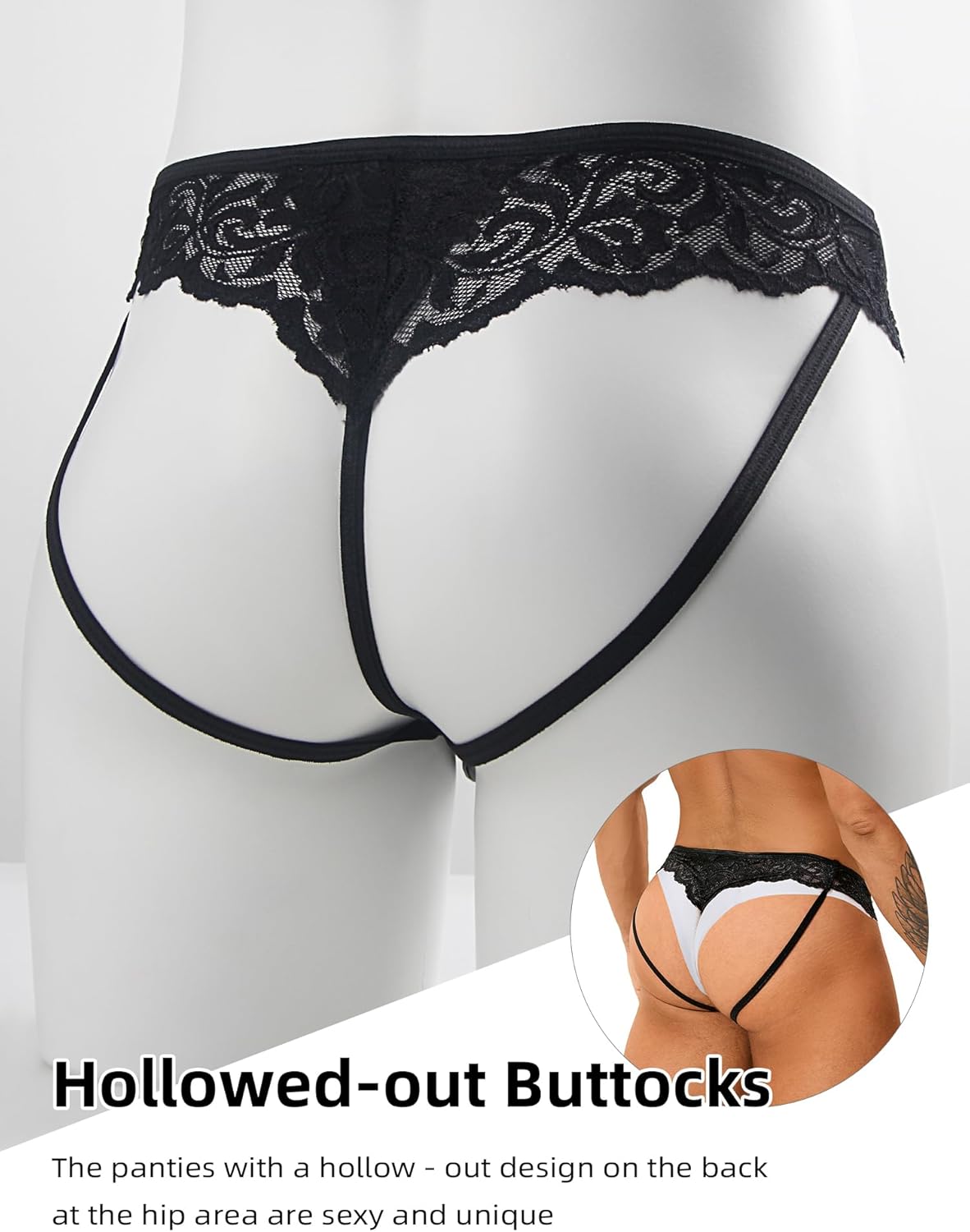 ohmydear Men's Thong Underwear PU Leather Sissy Panties with Hip Opening Design Plus Size Jockstrap Lace Thong for Man - Image 5