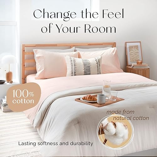 Miniatura 2 de Everyday Sábana bajera ajustable de percal y 1 funda de almohada sin sábana plana o superior, 100% algodón, bolsillo profundo de 15 pulgadas,