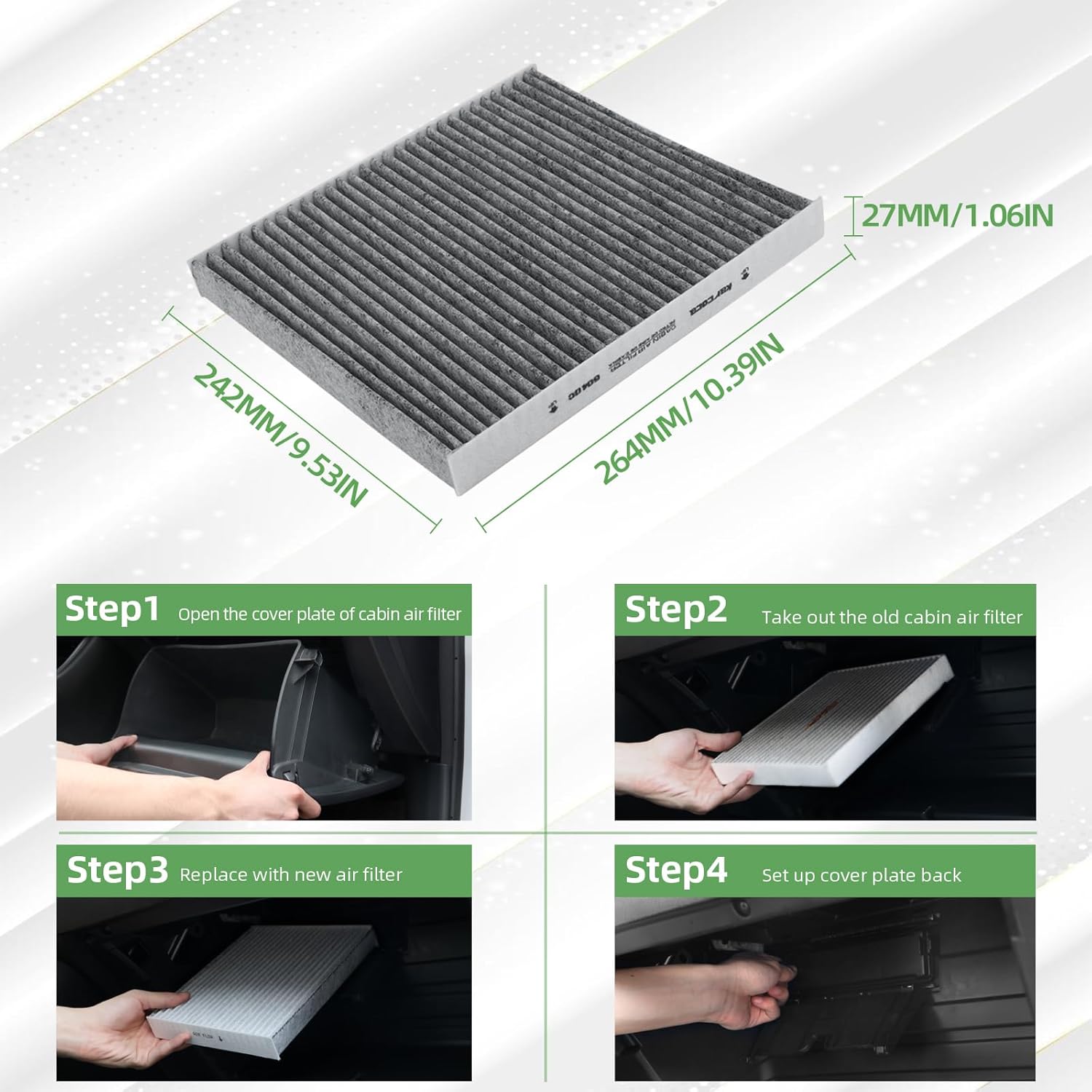 CF10285 Cabin Air Filter With Activated Carbon For Camry, Corolla, Highlander, Tundra, RAV4, 4Runner, Sienna, RX350 Cabin Filter(3pack)