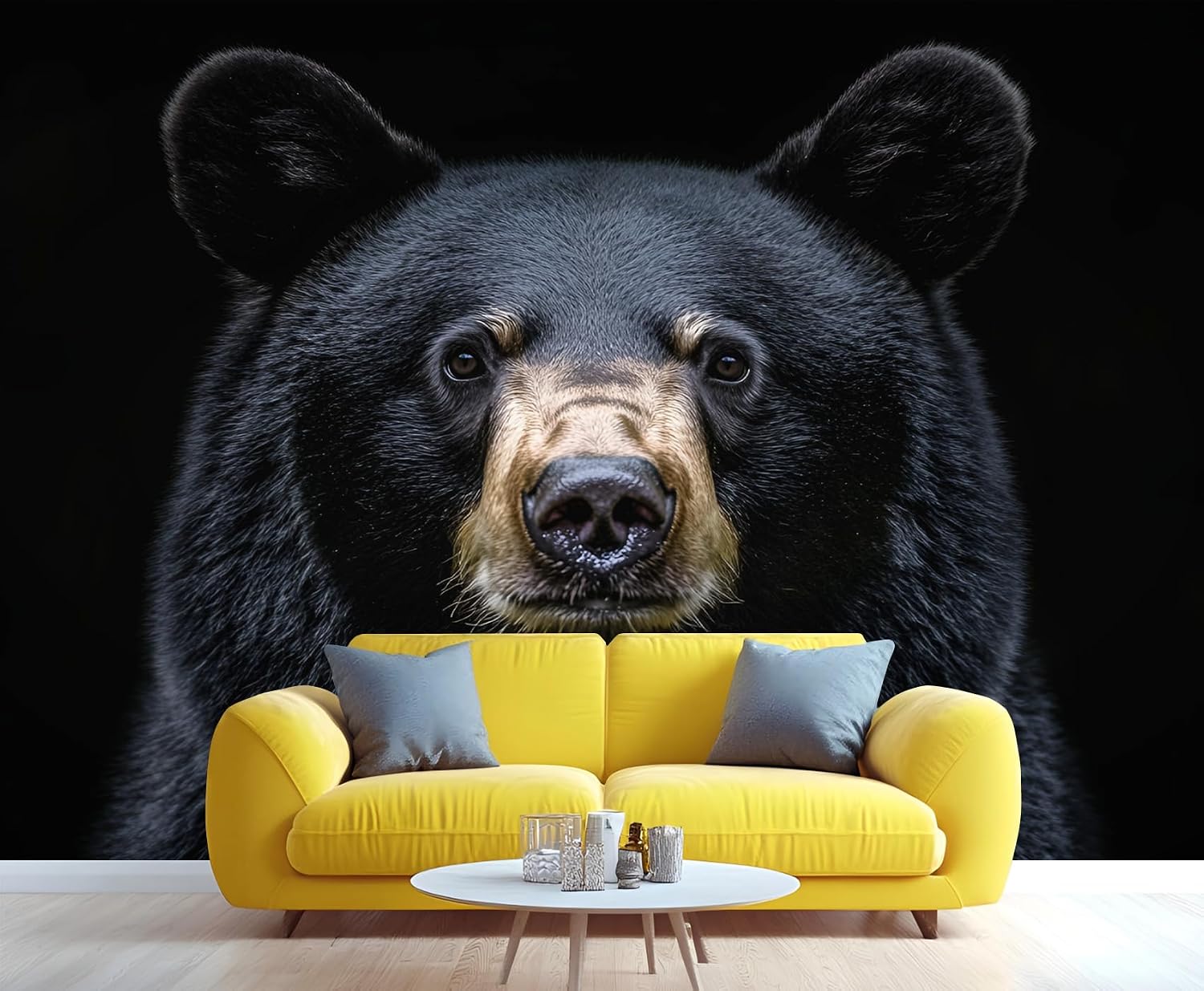 Black Bear 3D Custom Wallpaper, Animal Wall Paintings, Bear Background Wallpaper for Bar Pub Restaurant Kids Room, 103" x 69" (Not Peel and Stick)