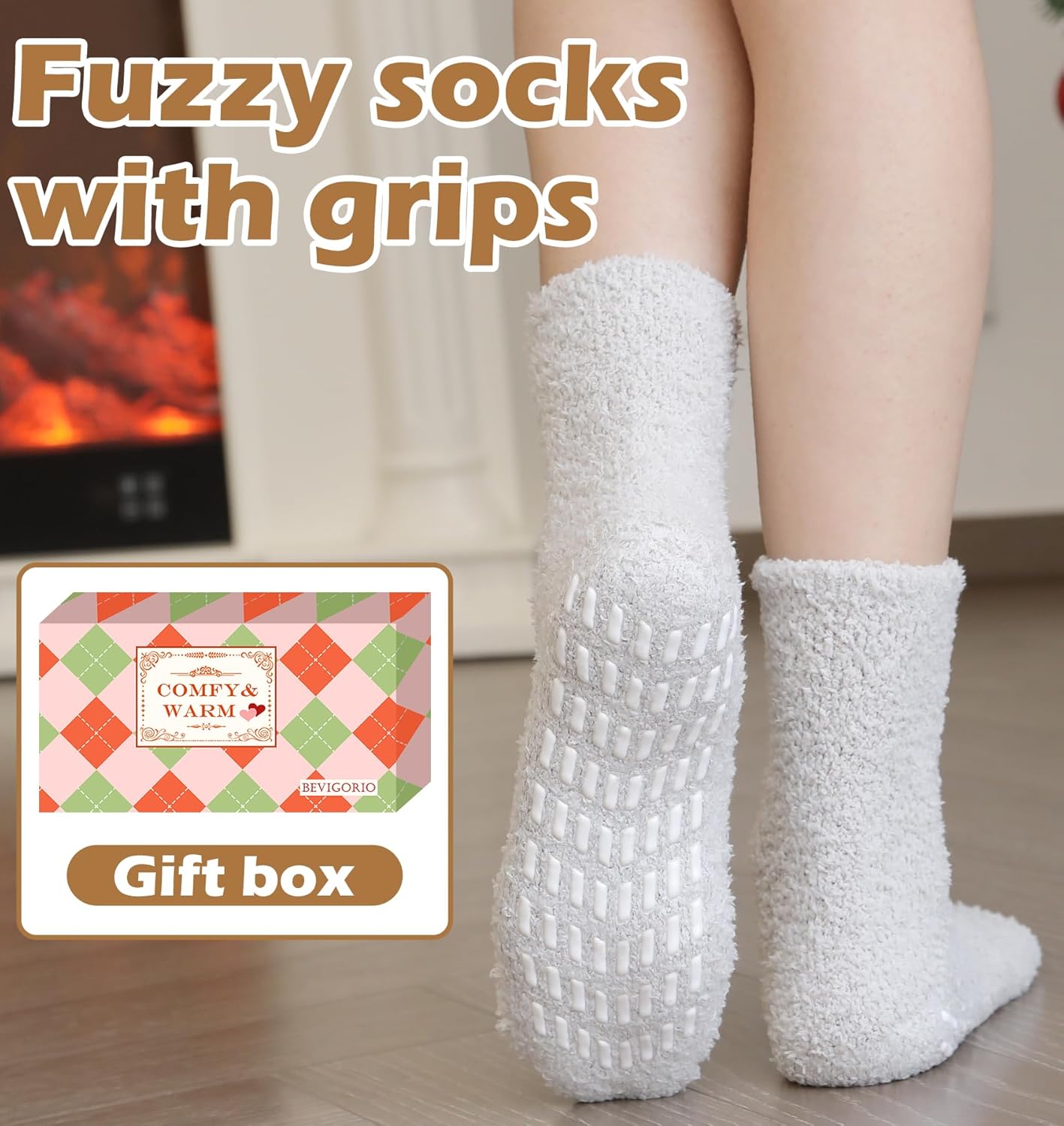 Bevigorio Non Slip Slipper Socks for Women Hospital Fuzzy Socks with Grips Cozy Grippy Winter Warm Gifts - Image 2