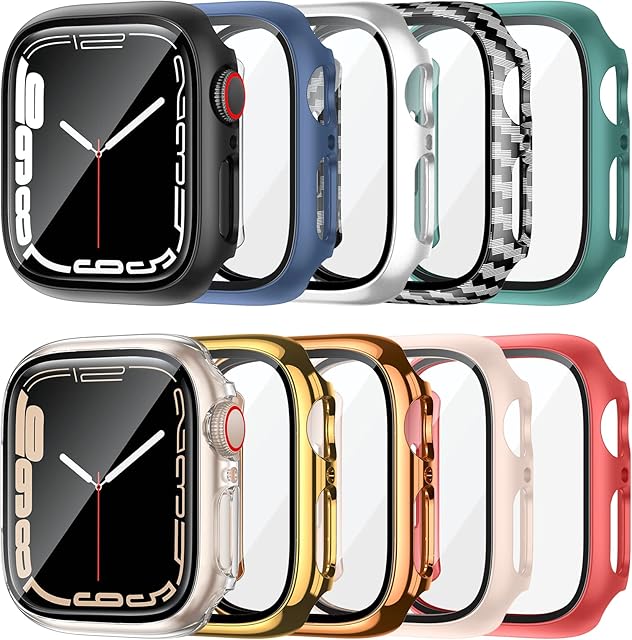 Doeshine [10 Pack] Case for Apple Watch Series 7 41MM with Tempered Glass Screen Protector, Hard PC Full Cover Guard Bumper Protective Coverage Anti-Scratches for Apple Watch Series 7 (41MM)
