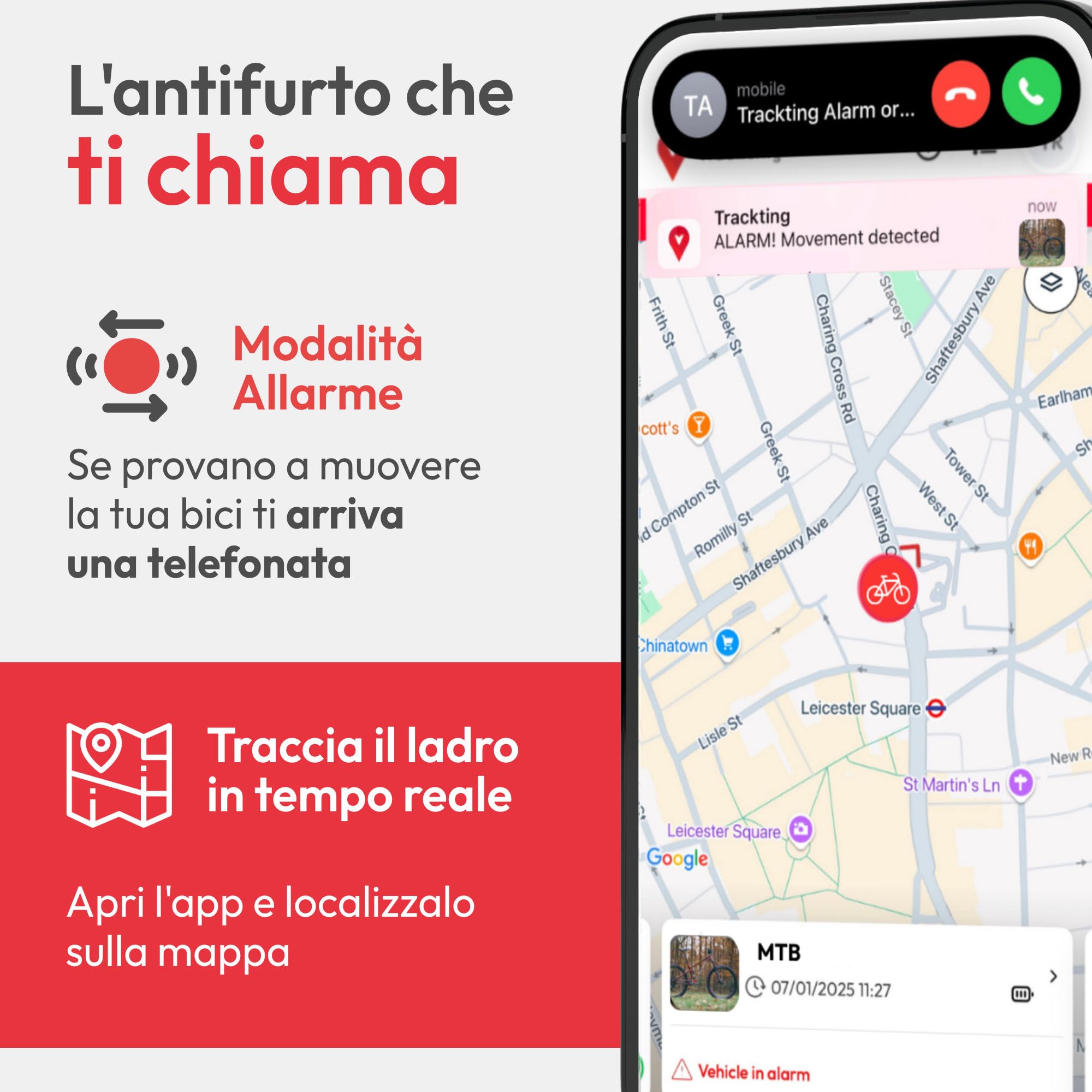 Trackting Bike T9 Antifurto Bici Gps Tracker con Sim e Canone Annuale | Tracker Gps Ebike e Mtb con Sensore di movimento, Batteria Ricaricabile, Monitoraggio in Tempo Reale in Caso di Furto