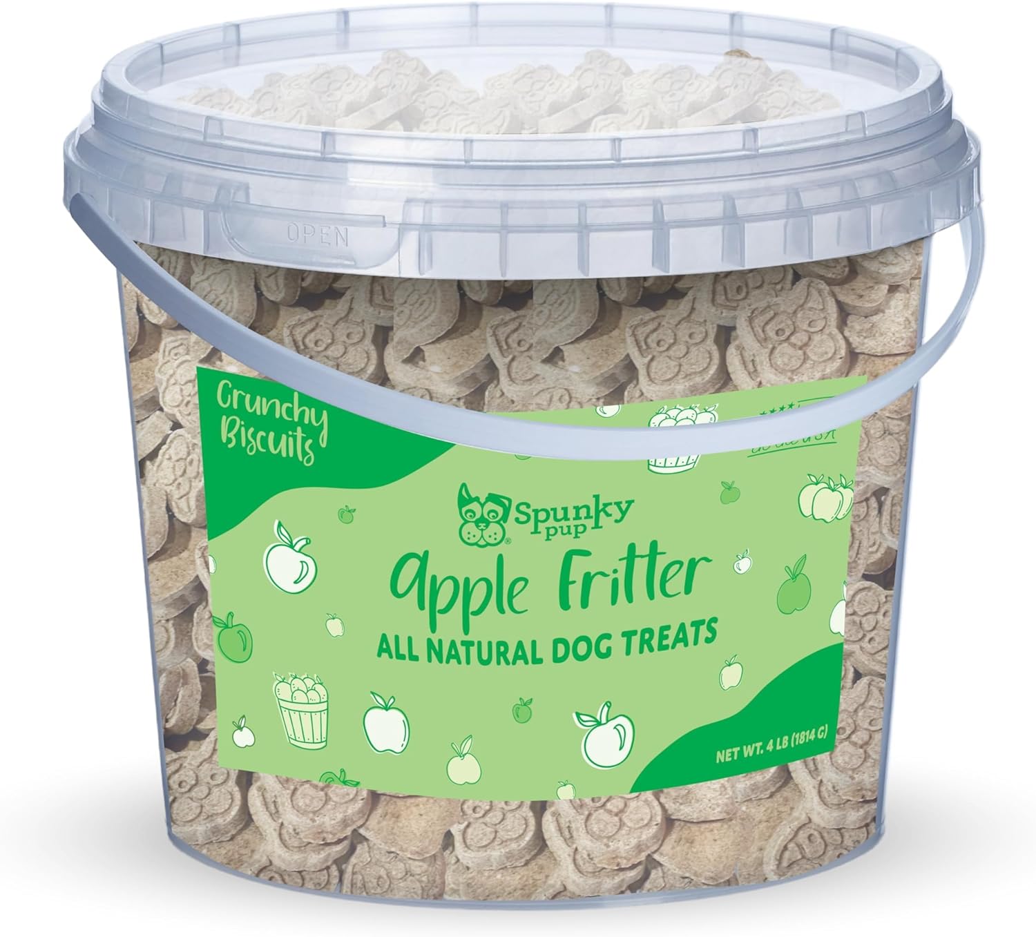 Spunky pup Every Day Biscuit Dog Treats - All-Natural, Handmade in USA, Perfect for Training or Snacking, 4 lb Resealable Bucket- Bucket of Biscuits- Apple Fritter Flavor