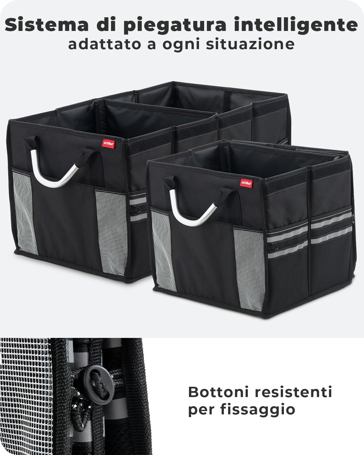 achilles Cassaforte, robusta scatola pieghevole per auto con coperchio stabile, organizer per bagagliaio, borsa pieghevole per auto, cestino pieghevole, scatola di immagazzinaggio, 58 x 34 x 30 cm