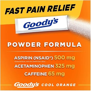 Goody's Extra Strength Headache Powder, Cool Orange Flavor Dissolve Packs, 24 Individual Packets (6 Pack)