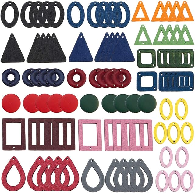SUNNYCLUE 90Pcs 18 Style Wood Pendants Charms Links Connector with Hole for Jewelry Making Mixed Color Earring Dangle Drops Necklace Bracelet for Jewelry Findings Supplies Accessories
