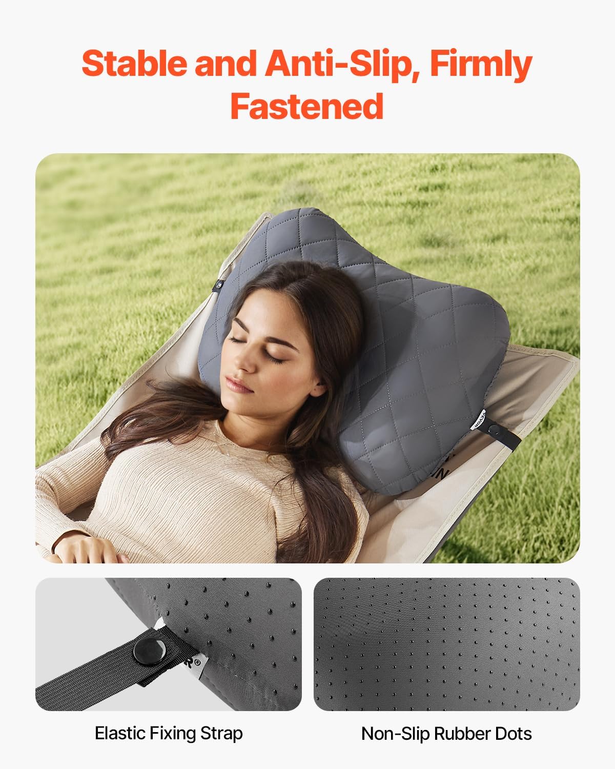 VEVOR Inflatable Camping Pillow, 5-Inch Thickened Travel Pillow, Soft Backpacking Pillows with Removable & Washable Cover, Storage Bag, Lightweight and Portable for Camping, Air Travel, Hiking, Office