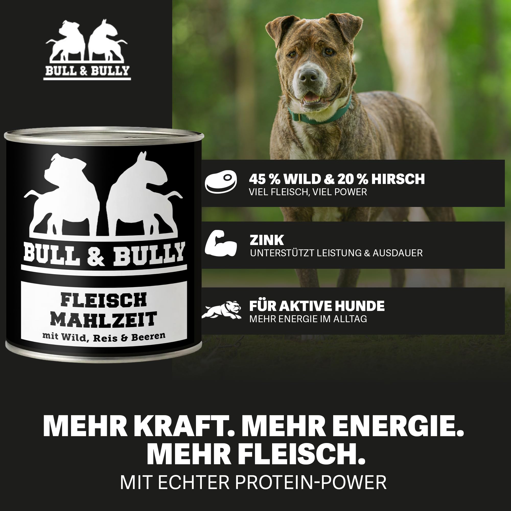 Hundefutter Nass 800g 12x Fleischmahlzeit Wild, Reis mit Beeren | Tierärzten entwickeltes Hunde Nassfutter Premium Wet Dog Food mit hohem Fleischanteil für aktive Hunde von BULL & BULLY
