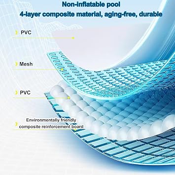 Foldable Swimming Pool,Large outdoor swimming pool in summer, rectangular Above Ground swimming pool,Portable Non-Inflatable Pool with Drain Plug and Drain Hole for Family Pool, Summer Water Party