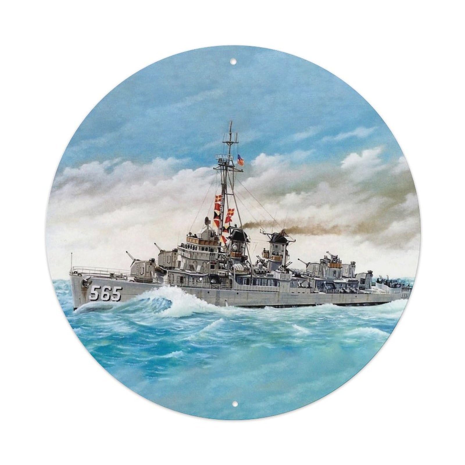 WWII Vintage Battleship 1945 USS Smalley DD-565 Vintage Metal Tin Sign Plaque Wall Decor for Cafe, Club Bar, Office, Garden Metal Poster 8x8Inch