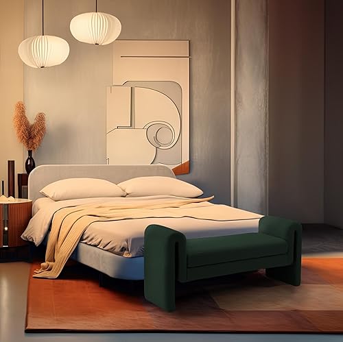 Miniatura 2 de Meridian Furniture Stylus Collection Modern  Banco tapizado contemporáneo con tela rica boucle y brazos curvos, color crema