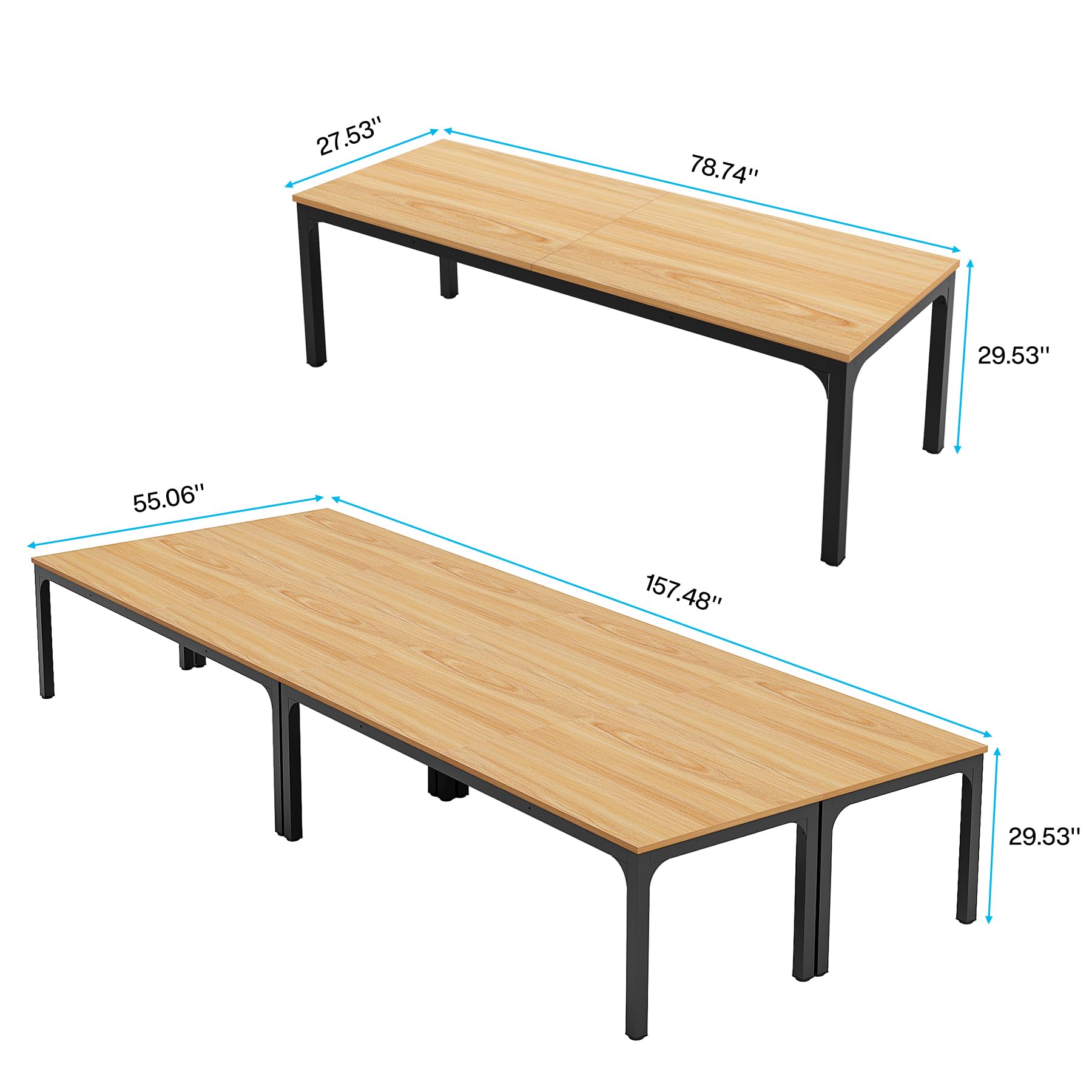 Table De Conférence Rectangulaire – Pour 8-12 Personnes – Plateau Noir/Blanc, Passe-Câbles – Bureau/Réunion – Sans Chaises - 2