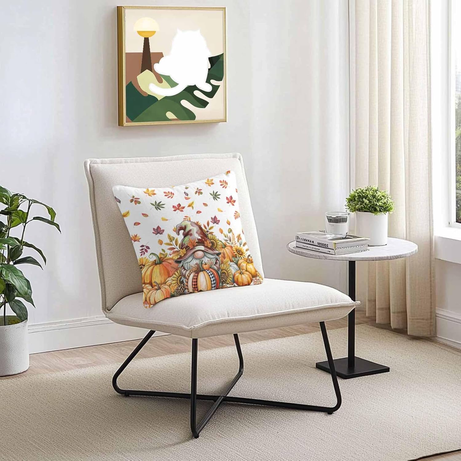 Fall Gnomes Outdoor Waterproof Pillow Covers, Thanksgiving Pumpkins Leaf Sunflowers Farm Decorative Square Throw Pillowcase Sofa Cushion Sham for Patio/Couch/Chair, 26"x26" 2 Pack