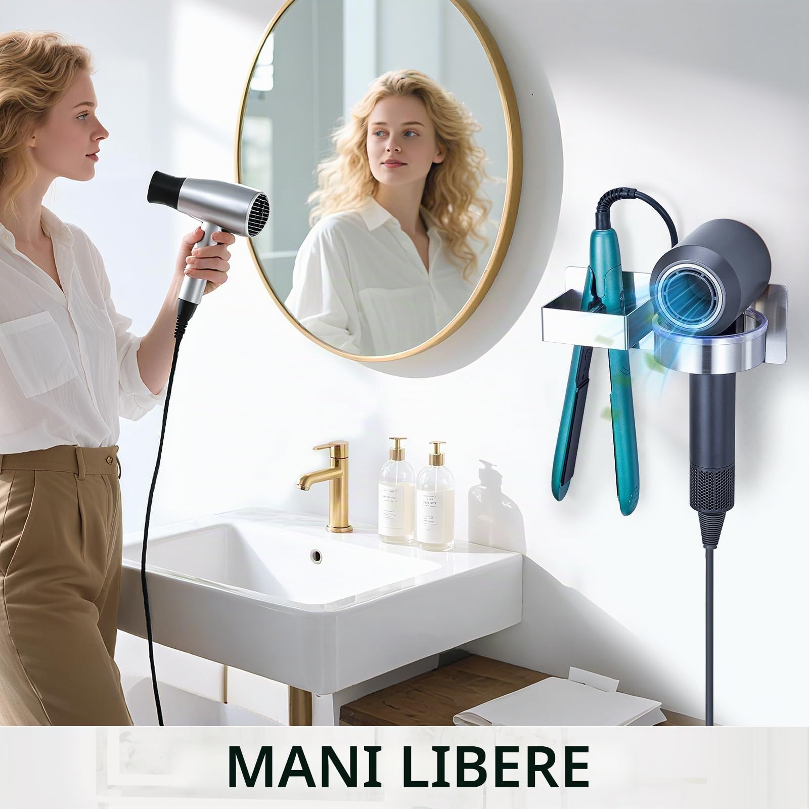 YYBO Porta phon e Piastra, Porta Piastra per Capelli, Porta Phone Bagno da Muro, Porta asciugacapelli da Parete Autoadesivo, Supporto per asciugacapelli per Camere da Letto e Barbiere