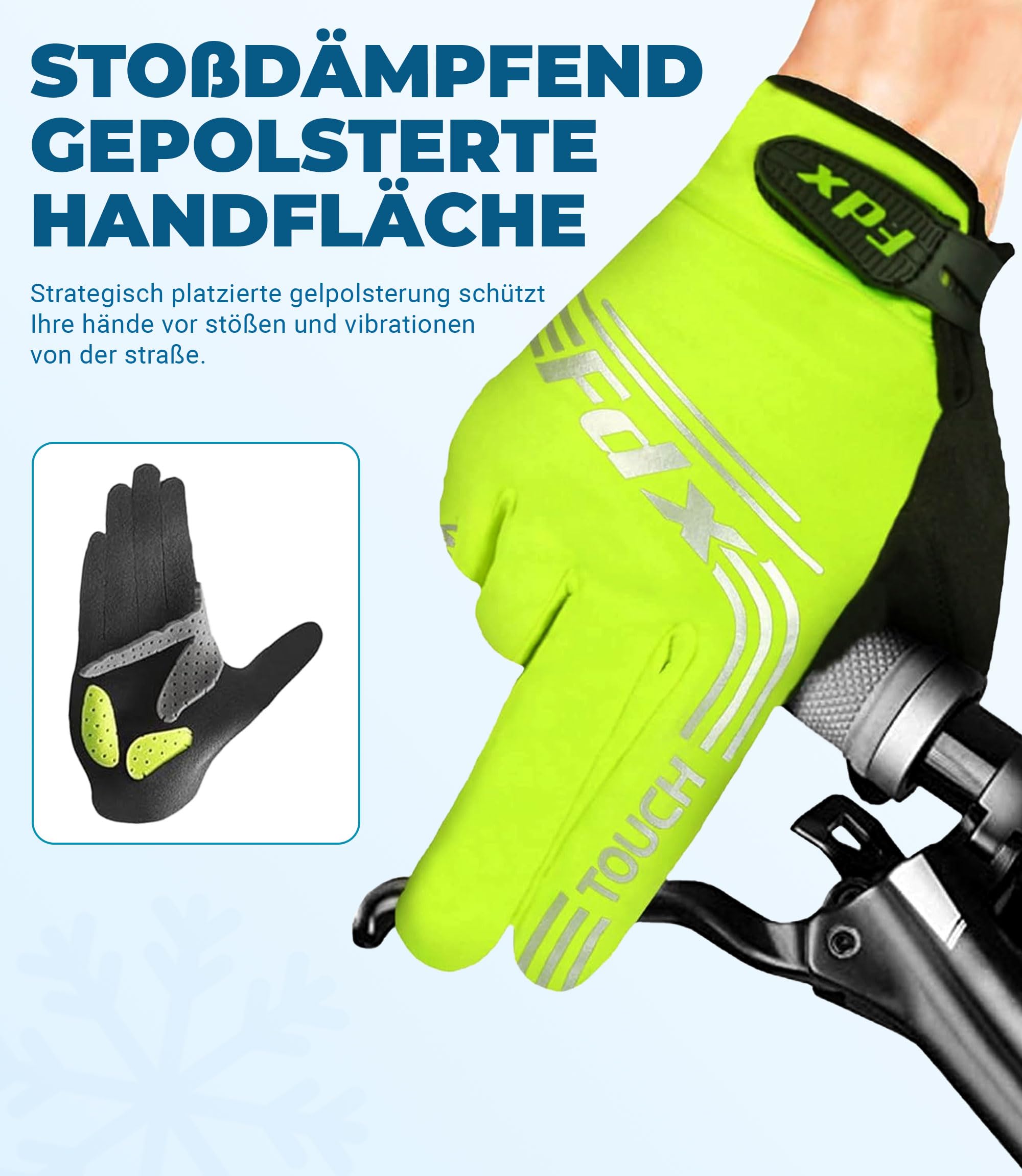 FDX Winter-Radhandschuhe, warm, wasserabweisend, Winddicht, mit Gelpolsterung, Touchscreen-kompatibel, atmungsaktiv & rutschfest – für Damen und Herren beim Radfahren, MTB & Laufen