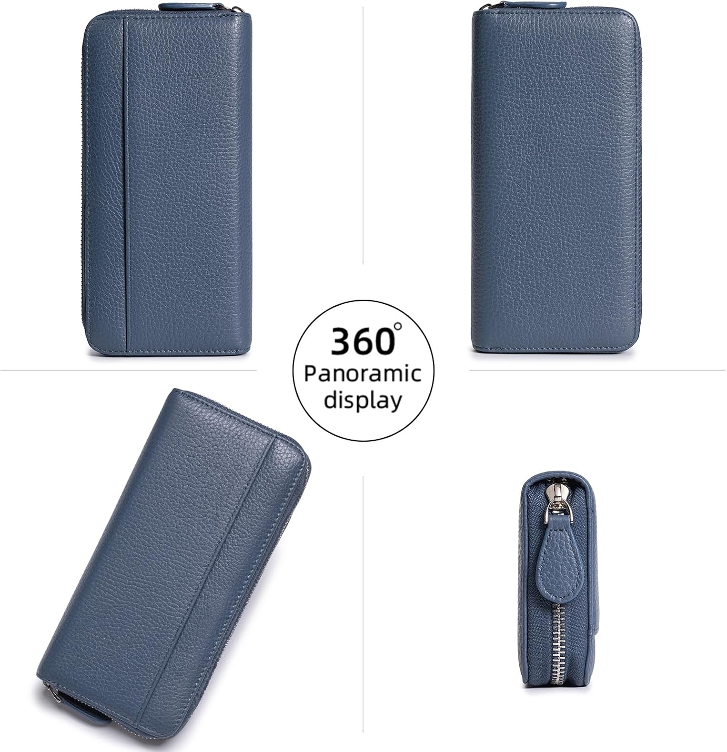 RFID Blocking Womens Zipper Wallet Leather Large Capacity Billfold Clutch Zip Around Wallets for Women - Image 2