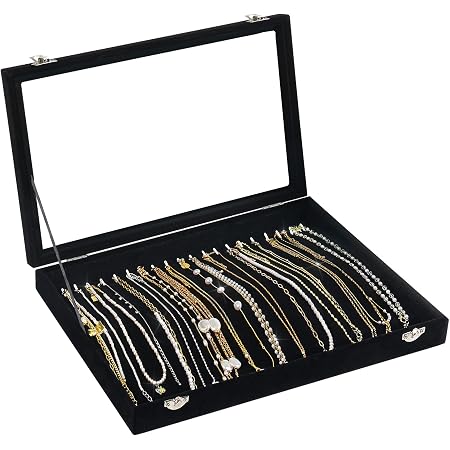 Vicoter Velvet Necklace Display Tray With 20 Hooks - Jewelry Organizer With Glass Lid, Multiple Colors - View #9