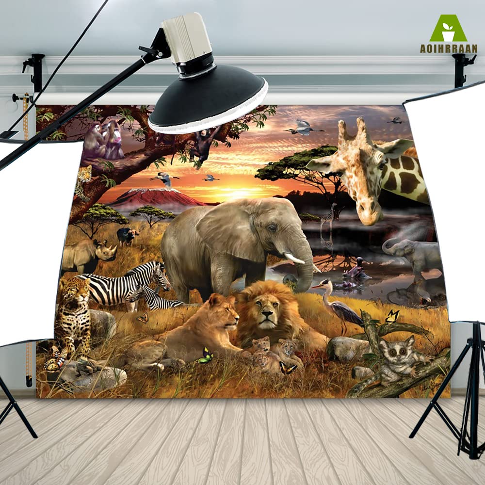 Aoihrraan 3x2,5m Bosco Giungla Animali Sfondo Estate Tropicale Deserto Africano Foresta Realistico Animali Scenografico Fondale Fotografia Ragazzo Compleanno Festa Bambino Children Ritratto Fotos
