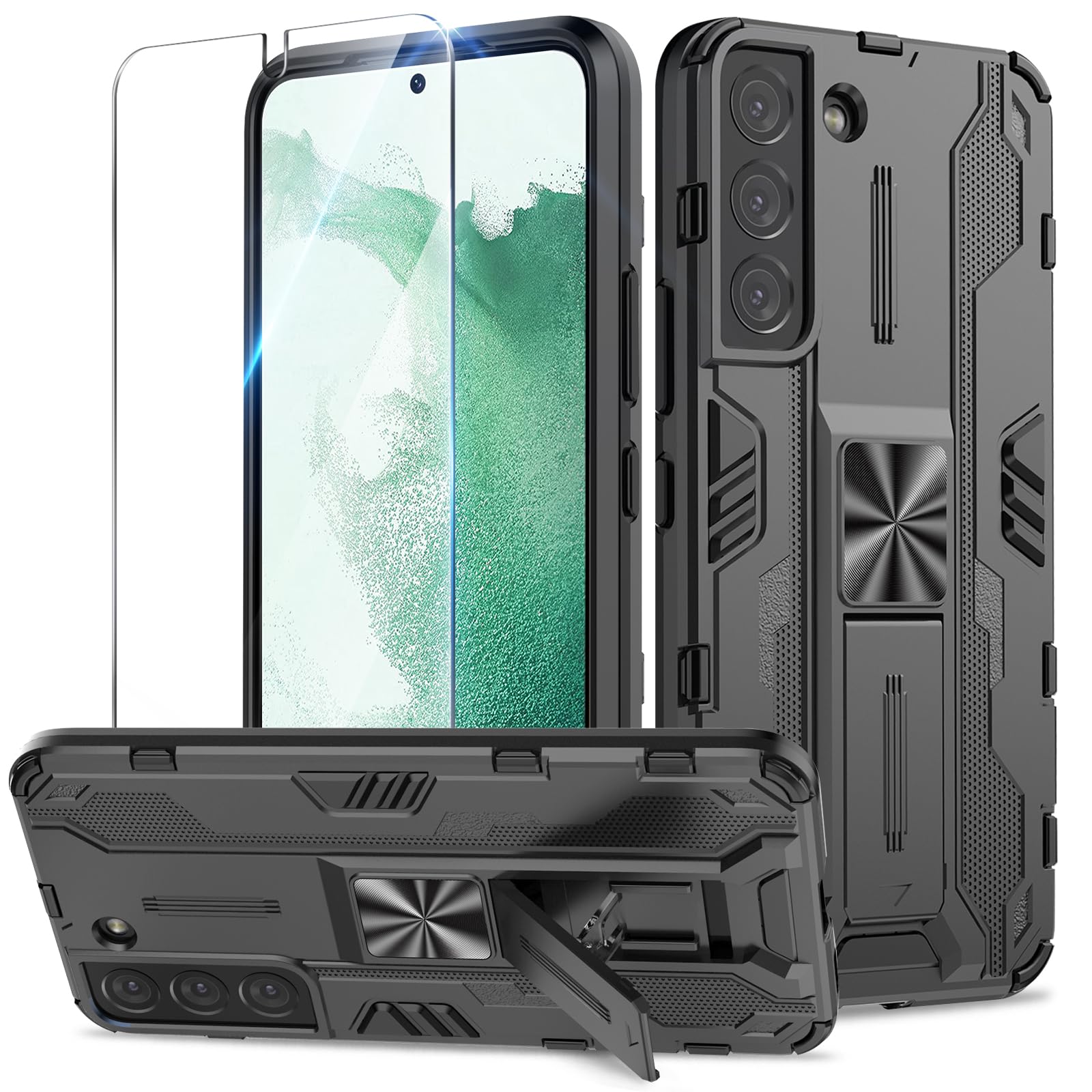Funda para Samsung Galaxy A13 4G con Cristal Templado Protector Pantalla, Carcasa Antigolpes con Soporte anular metálico, Case Protectora de Grado Militar, Negro — view 148