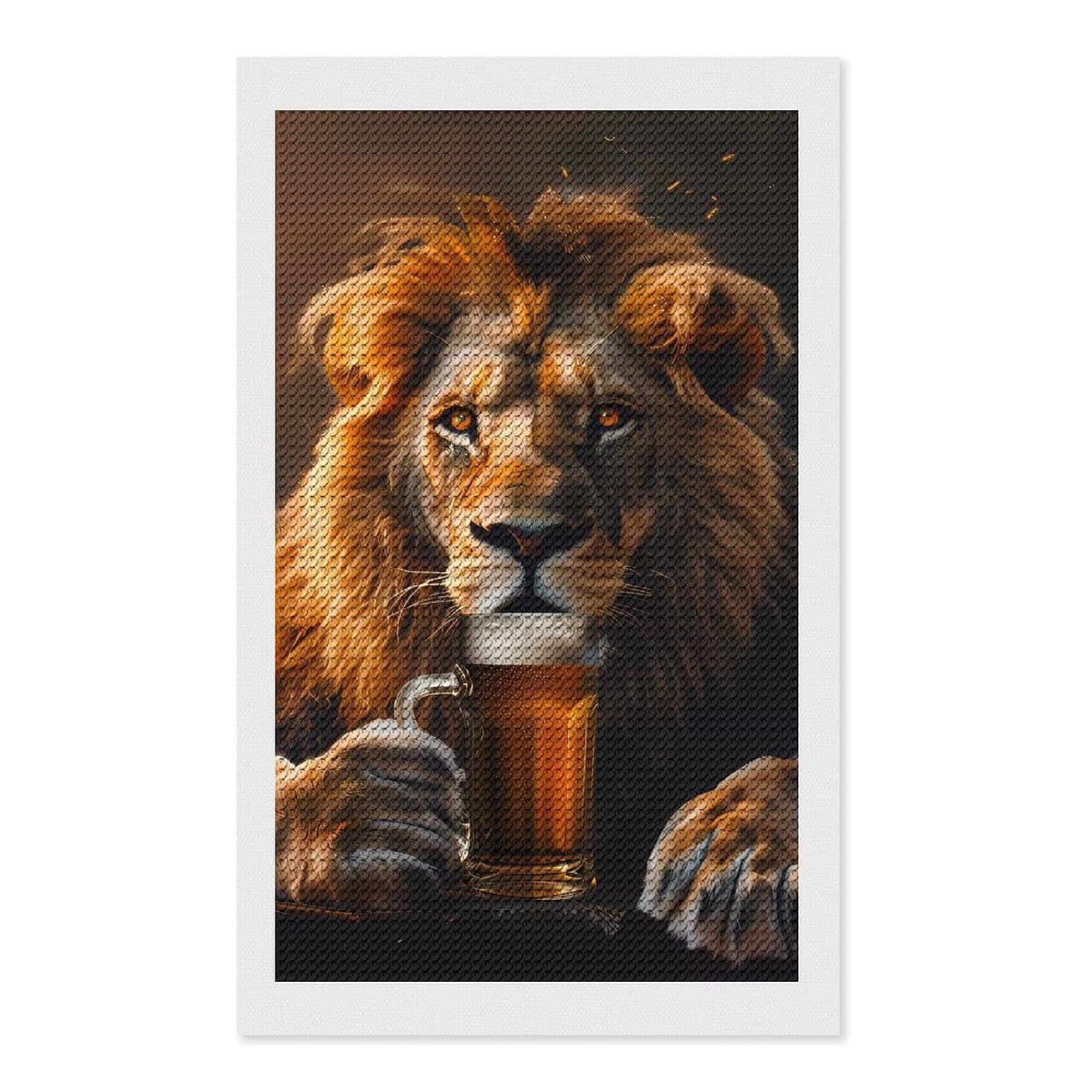 Junmoney Lion Beer DIY Diamond Art Canvas Kit 12"x20", Adhesive Canvas, Easy to Enjoy, Farmhouse Decor, Festive Craft Gift