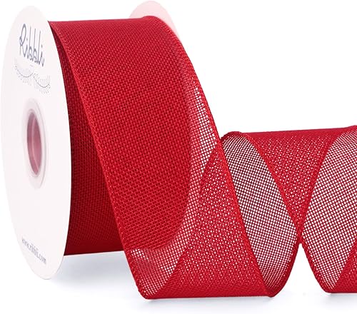 Miniatura 25 de Ribbli - Cinta de arpillera blanca con alambre, 1 pulgada x 20 yardas continuas, cinta blanca con alambre para coronas, arcos grandes, decoración