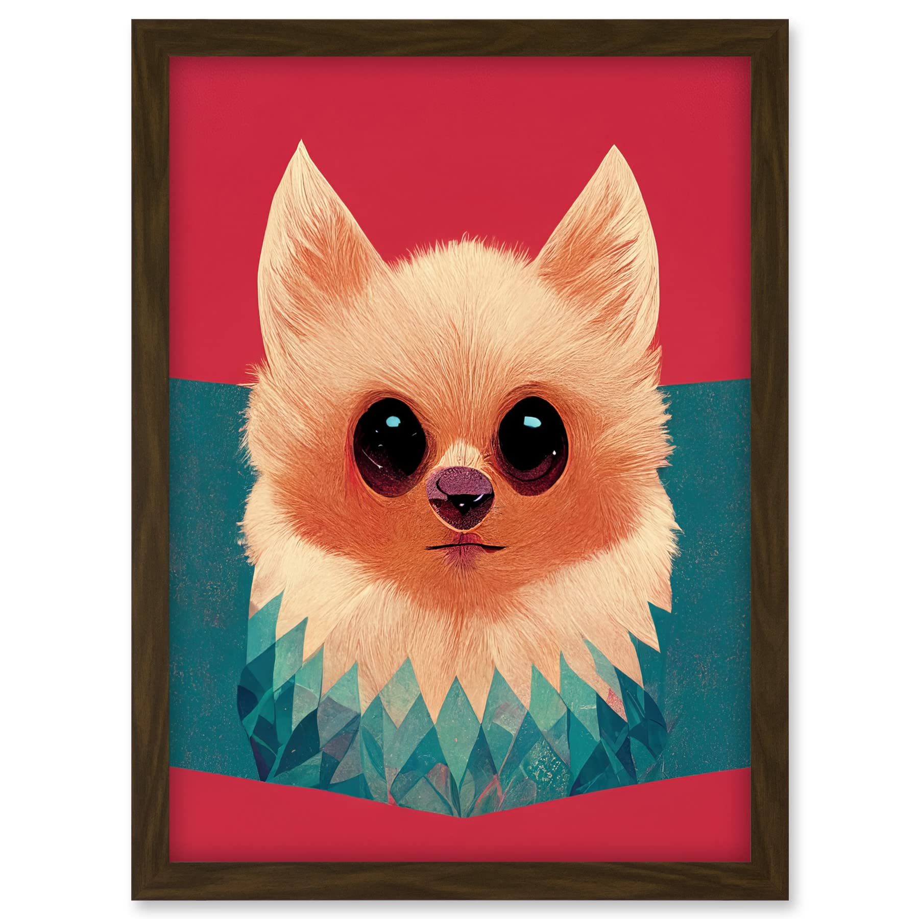 Doppelganger33 LTD Cute Geometric Pomeranian Dog Illustration Artwork Framed A3 Wall Art Print