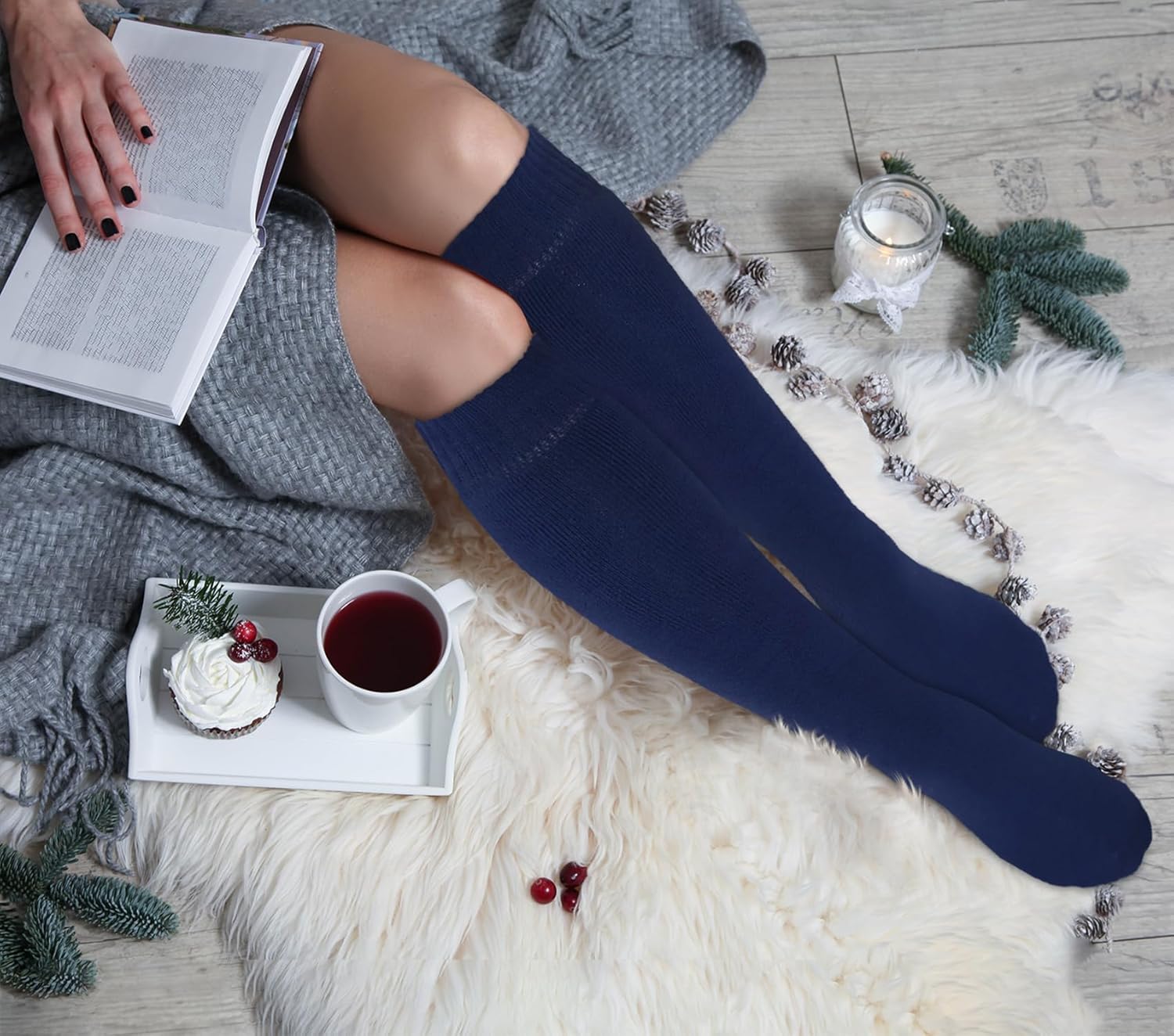 KONY Warm Knee High Socks for Women 3 Pairs, Thick Cotton Cushioned Thermal Long Socks for Hiking Work Gifts - Image 2