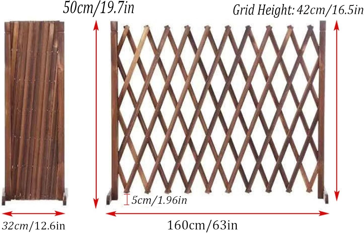 Expandable Wooden Lattice Fence Panel - Retractable Garden Trellis for Climbing Plants, Freestanding Pet Screen, No-Dig Design, Brown, 63x19.7in - Ideal for Yards and Gardens